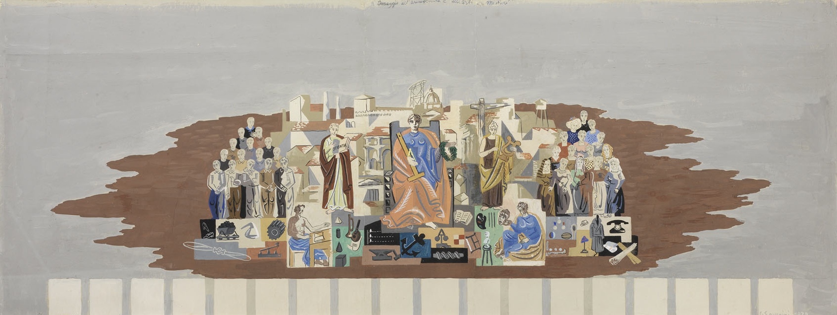 Severini, Omaggio all’Architettura e alle Arti e Mestieri (Mostra Nazionale del Dopolavoro, Roma), 1938, 42,4x105,7 cm Severini, Omaggio all’Architettura e alle Arti e Mestieri (Mostra Nazionale del Dopolavoro, Roma), 1938, 42,4x105,7 cm