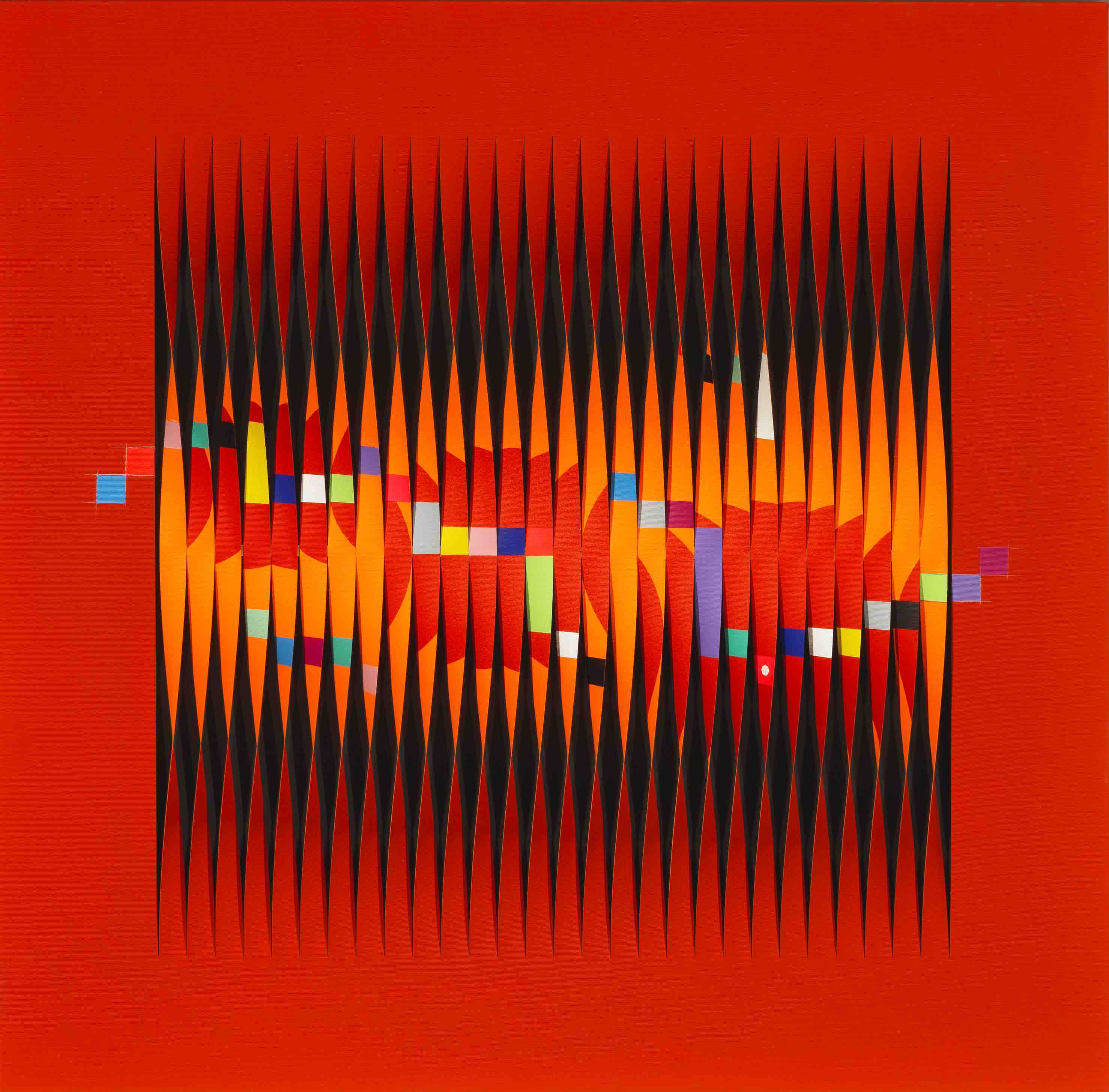 Alberto Biasi, La kizomba, 2013, acrylic on canvas, 100x100 cm