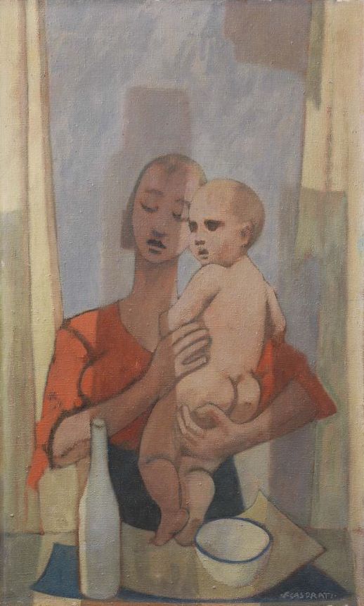 Felice Casorati, Il mattino (Maternità), 1954, olio su tela, 90x55 cm