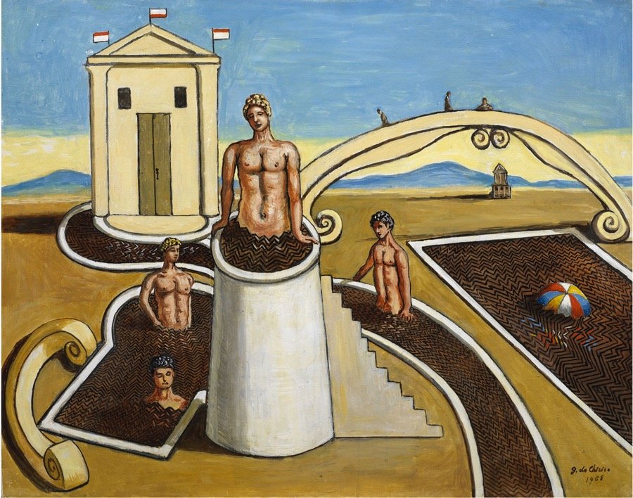 Giorgio de Chirico, Bagni misteriosi, 1968, olio su tela, 73×93 cm Giorgio de Chirico, Bagni misteriosi, 1968, olio su tela, 73x93 cm