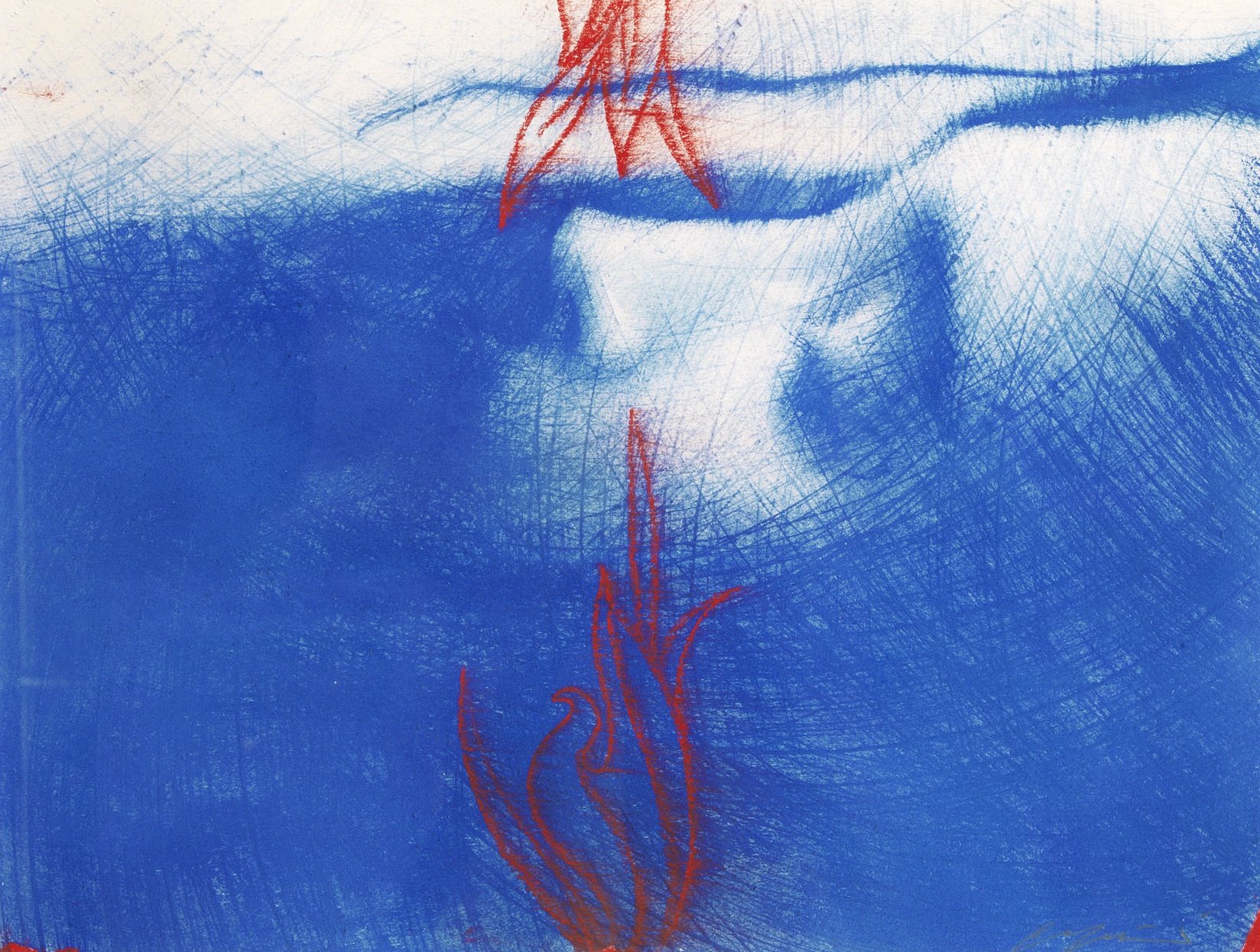 Omar Galliani, Blu oltremare per Ophelia, 1995, pastelli e carboncino su carta, 35x45 cm