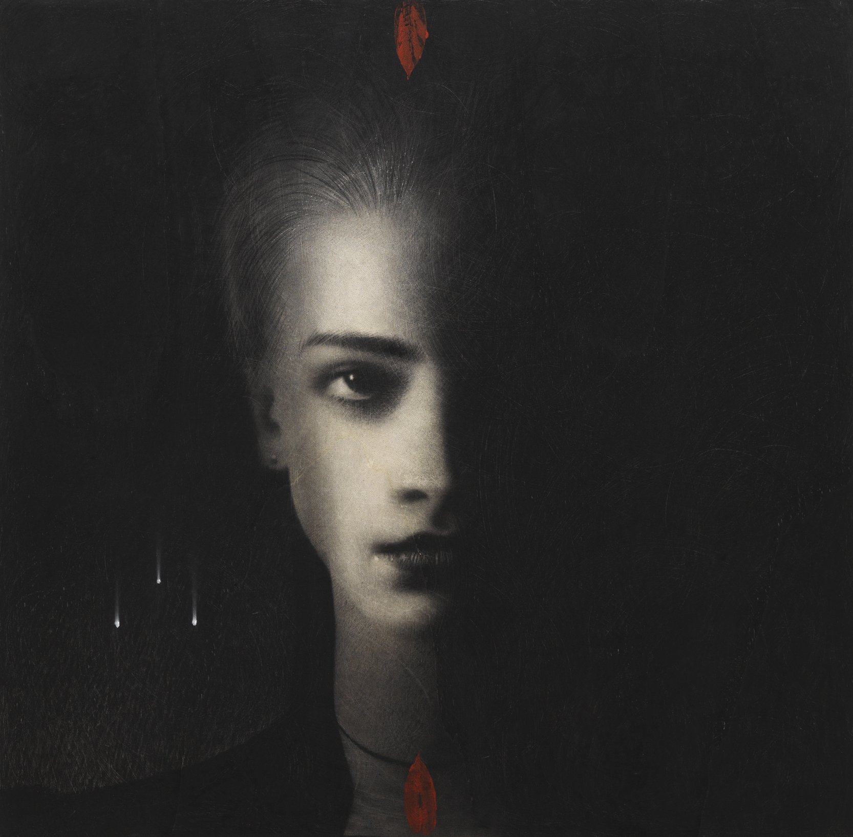 Omar Galliani, Castalia, 2015, graffite su tavola e tempera, 100x100 cm
