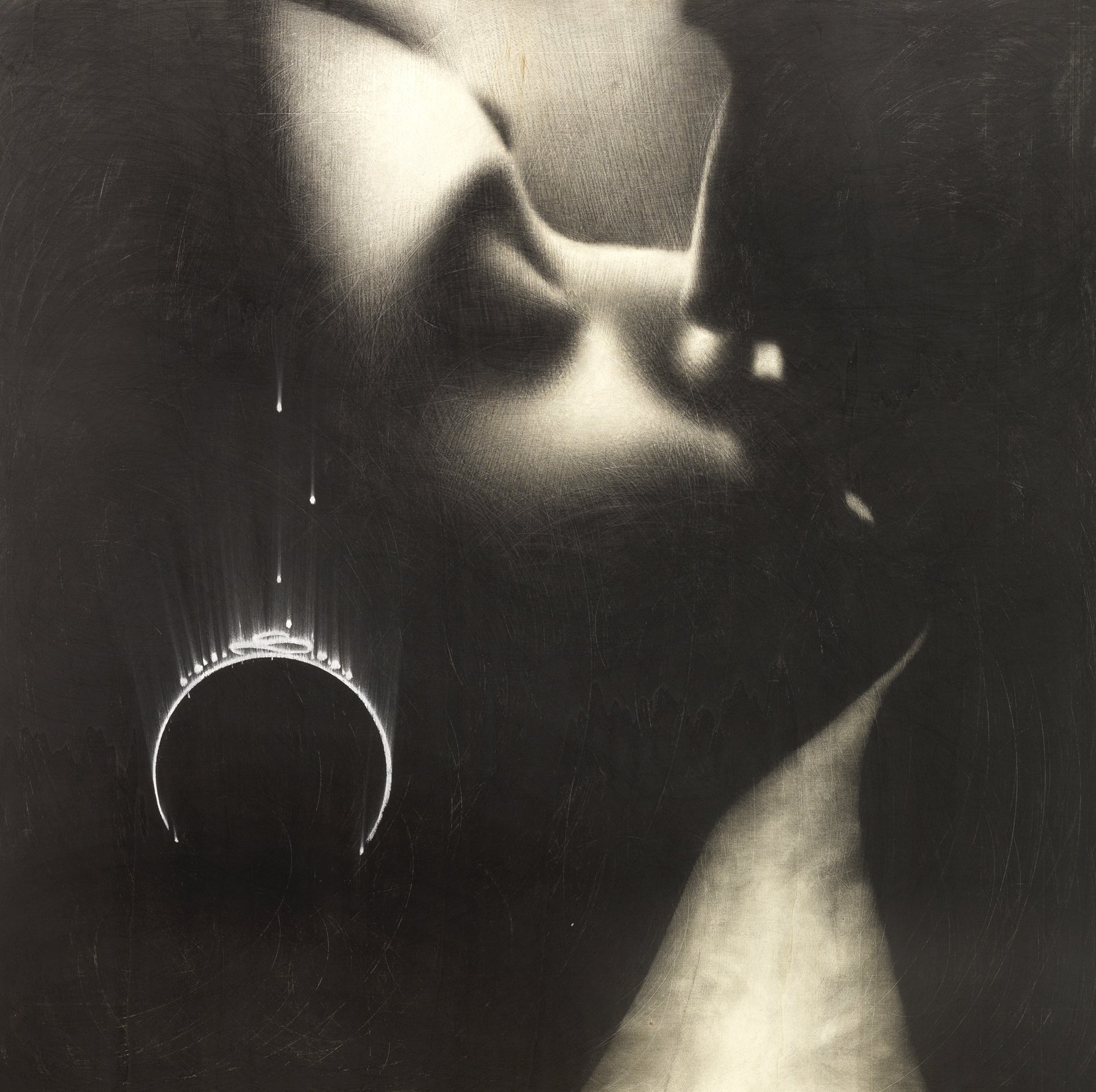 Omar Galliani, Nero D'avorio, matita nera su tavola, 100x100 cm