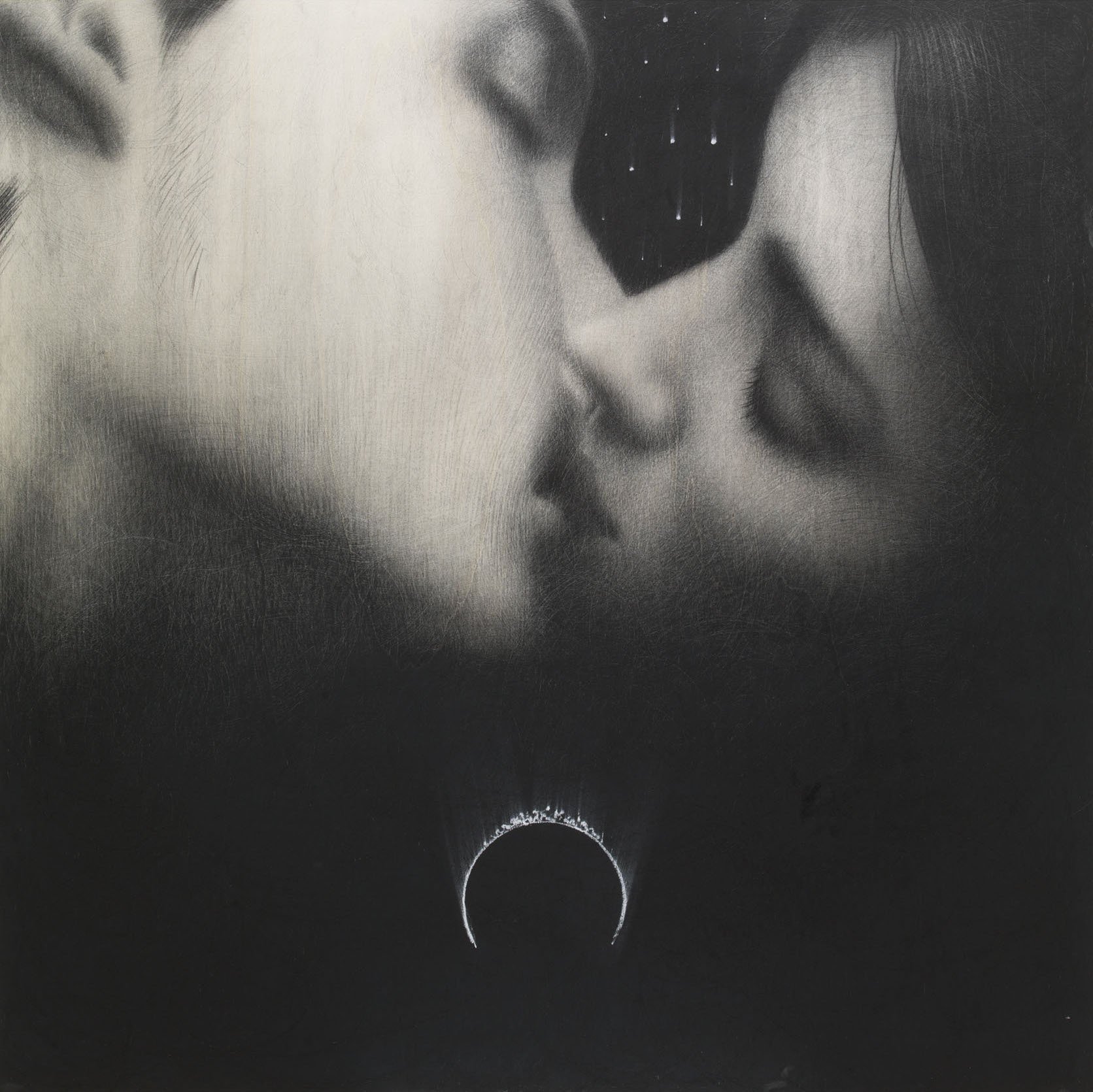 Omar Galliani, Soltanto baci, 2009, matita su tavola, 100x100 cm