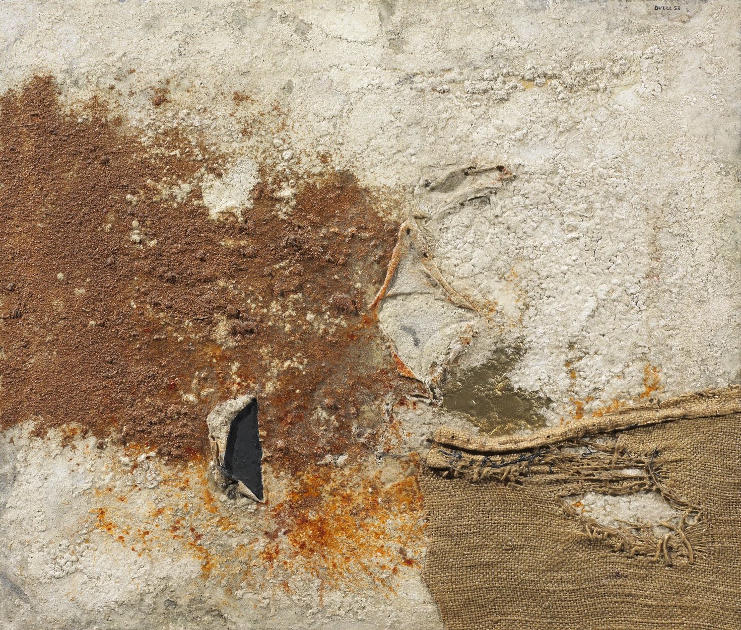 Alberto Burri, A1, 1953, olio, sacco, pietra pomice su tela, 47x54 cm