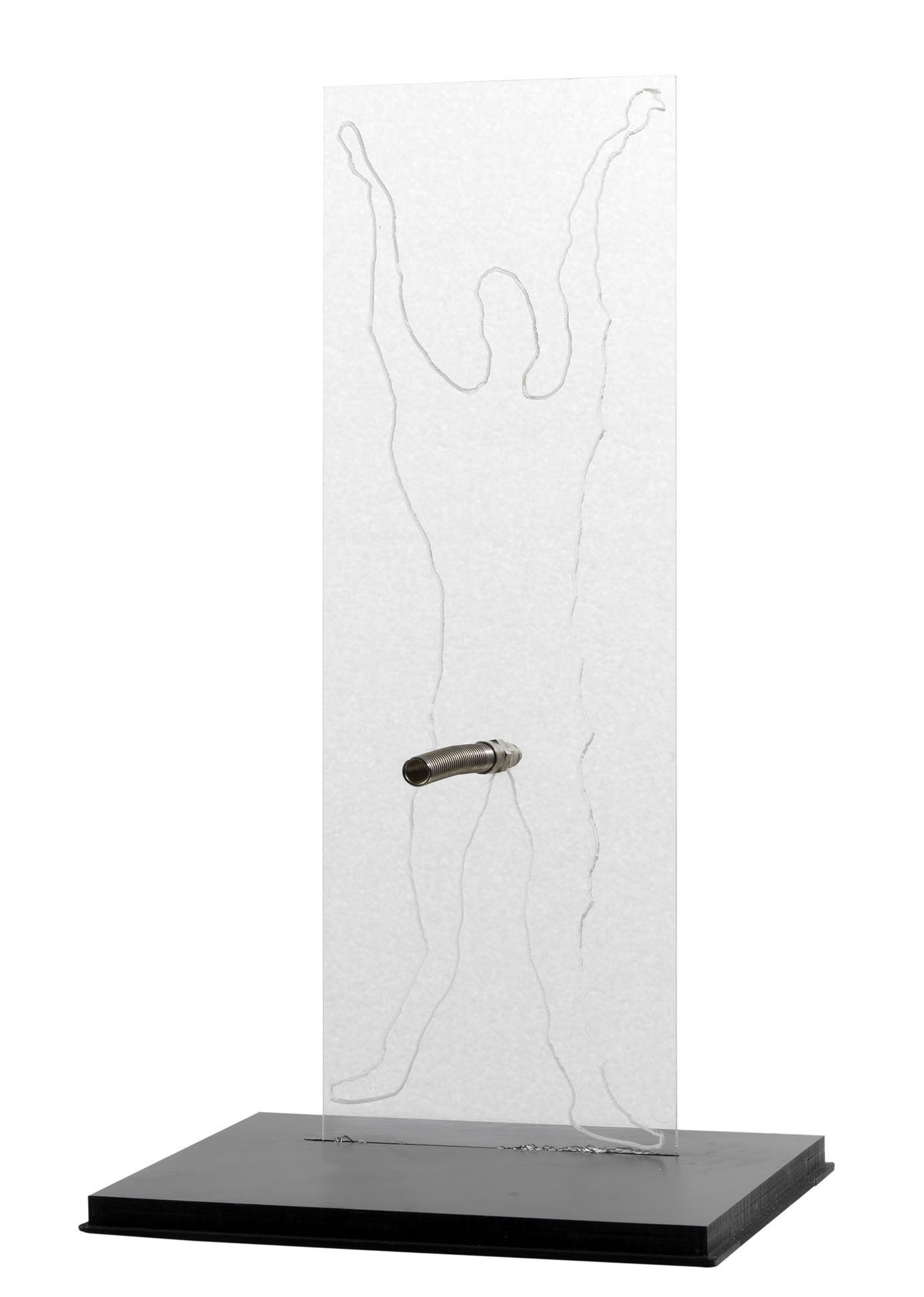 Maurizio Cattelan, Senza titolo, 1990-1991, plexiglass inciso e metallo, 46x15,5 cm