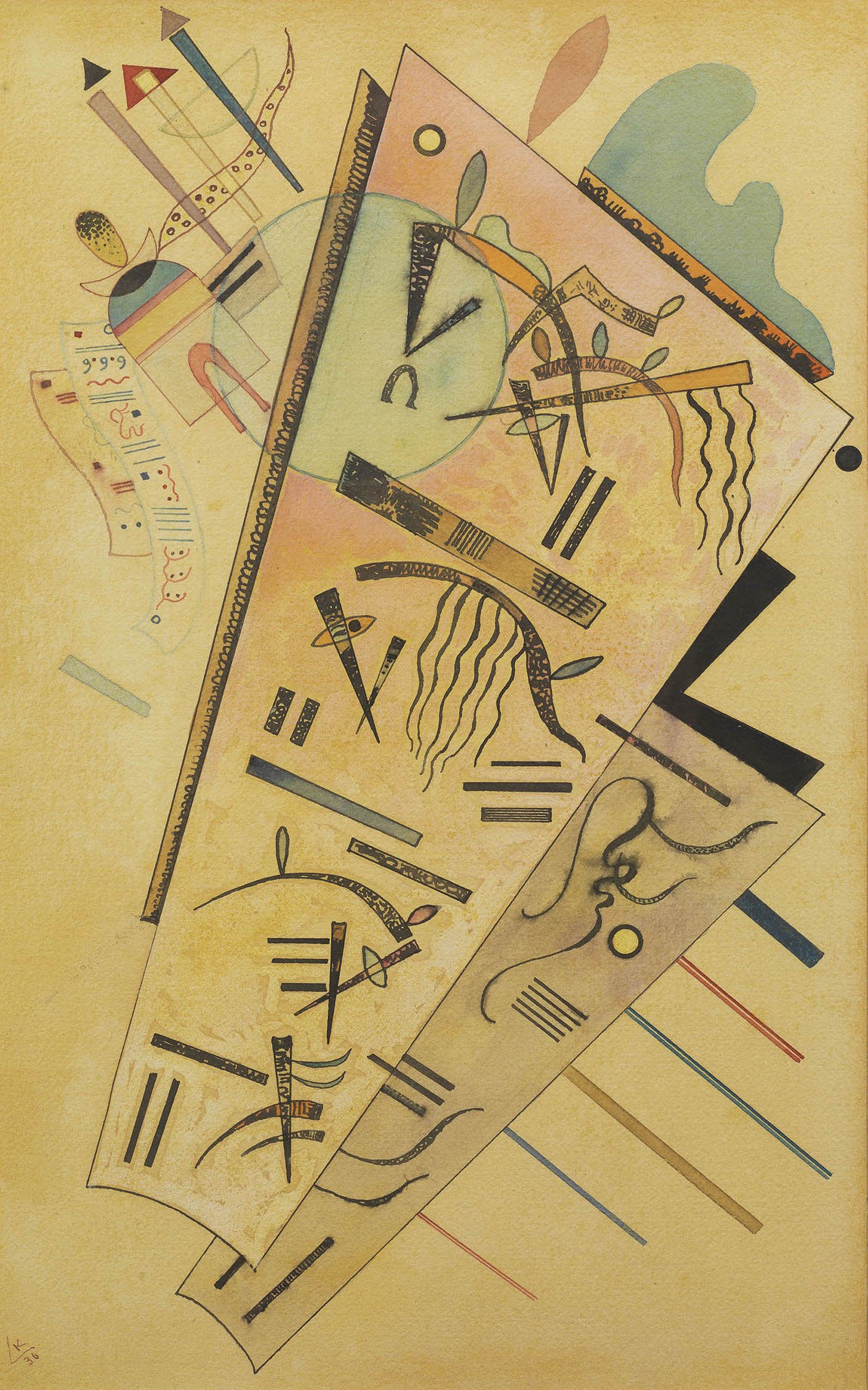 Wassily Kandinsky, Communiqué, 1936, acquerello e china su carta montata su cartoncino, 48,5x30,5 cm
