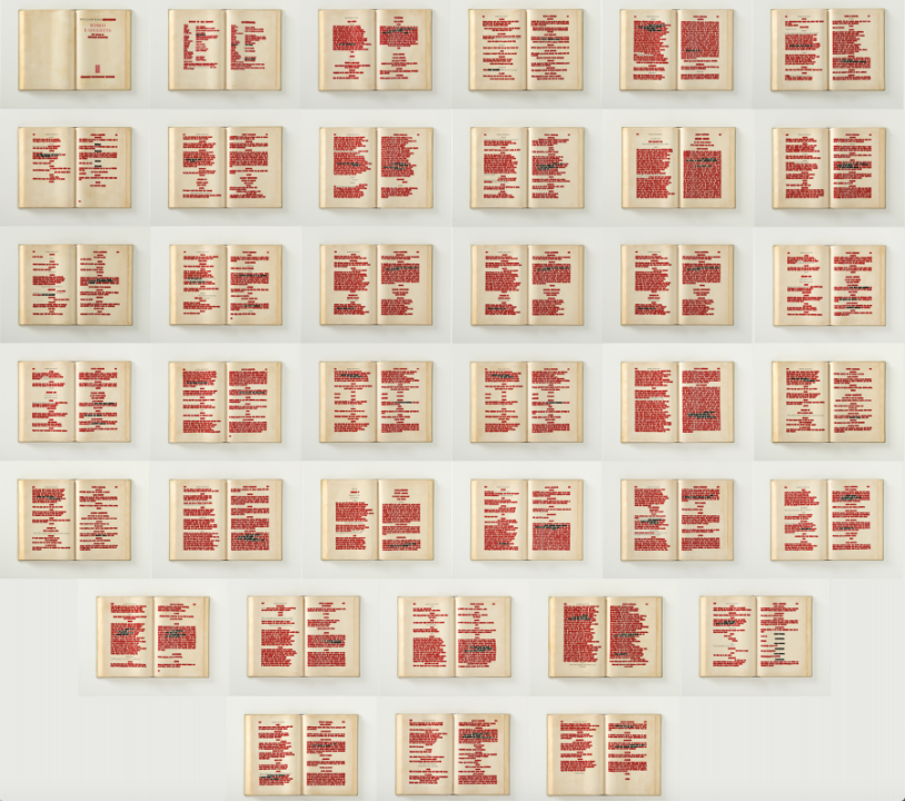 Emilio Isgrò, Romeo e Giulietta, 2022, 38 elements, 31,5 x 39,8 x 4 cm